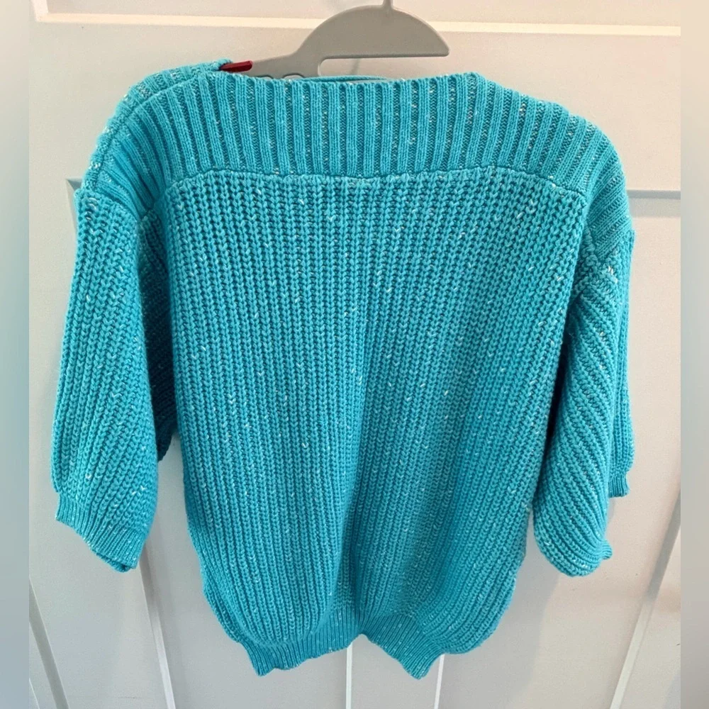 Yessica Aqua Short Sleeve Knit Sweater Textured Cotton Blend Women’s Size small
